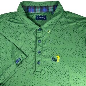 William Murray Just A Trim Mens Polo Shirt L All Over Print Golf Green Blue